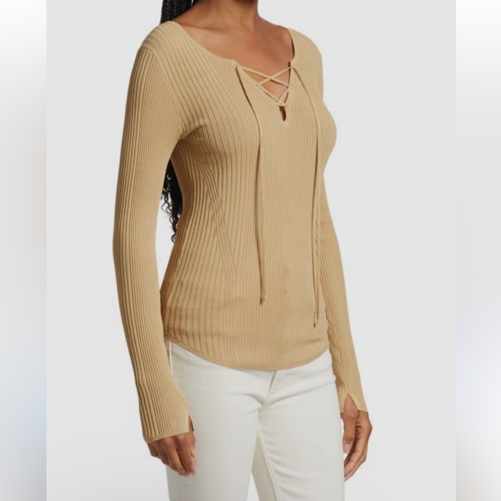 Rag & Bone Women’s Beige Ribbed Lace-Up Sweater Sz S